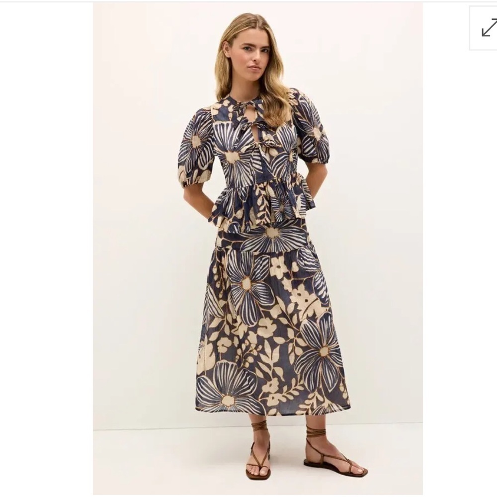 Marie Oliver Owens Floral Cotton Midi-Skirt - Moon Flower size 14